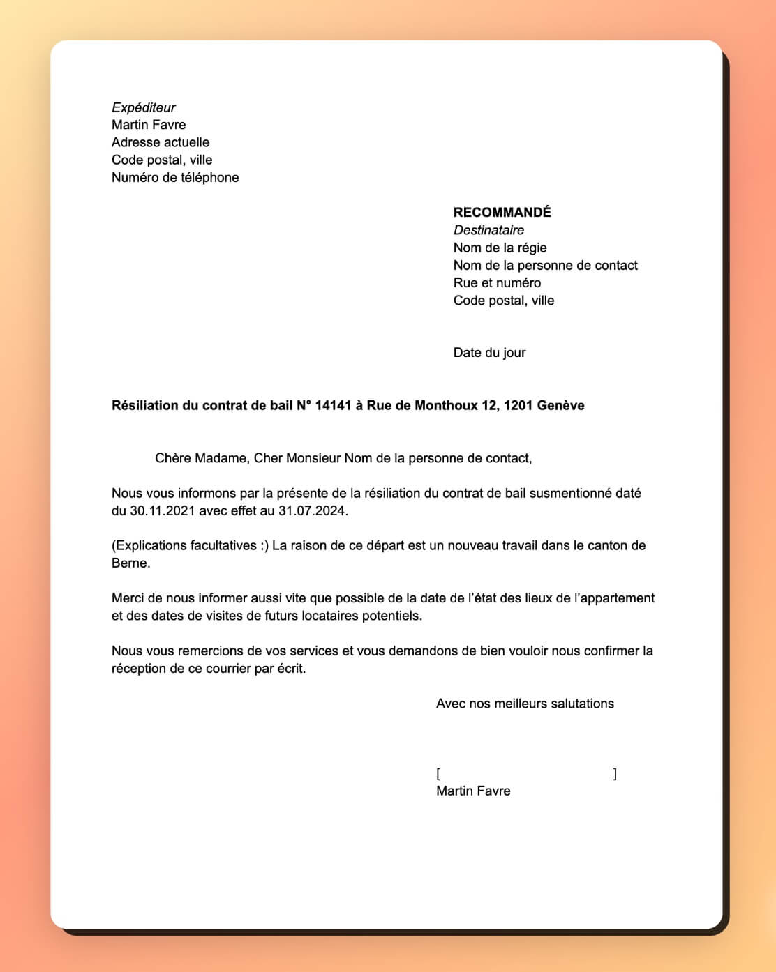 Modèle de lettre de résiliation de contrat de bail 2024 | MOVU